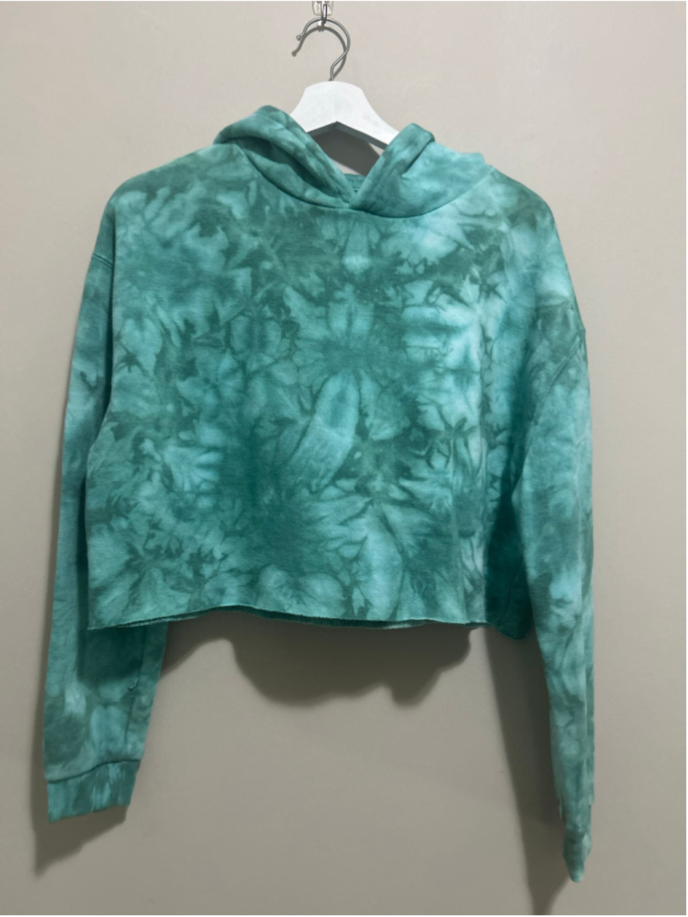 Women's Green Tie-Dye Crop Hoodie Sweatshirt Size M
